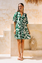 Green Tropical Button Down Mini Dress