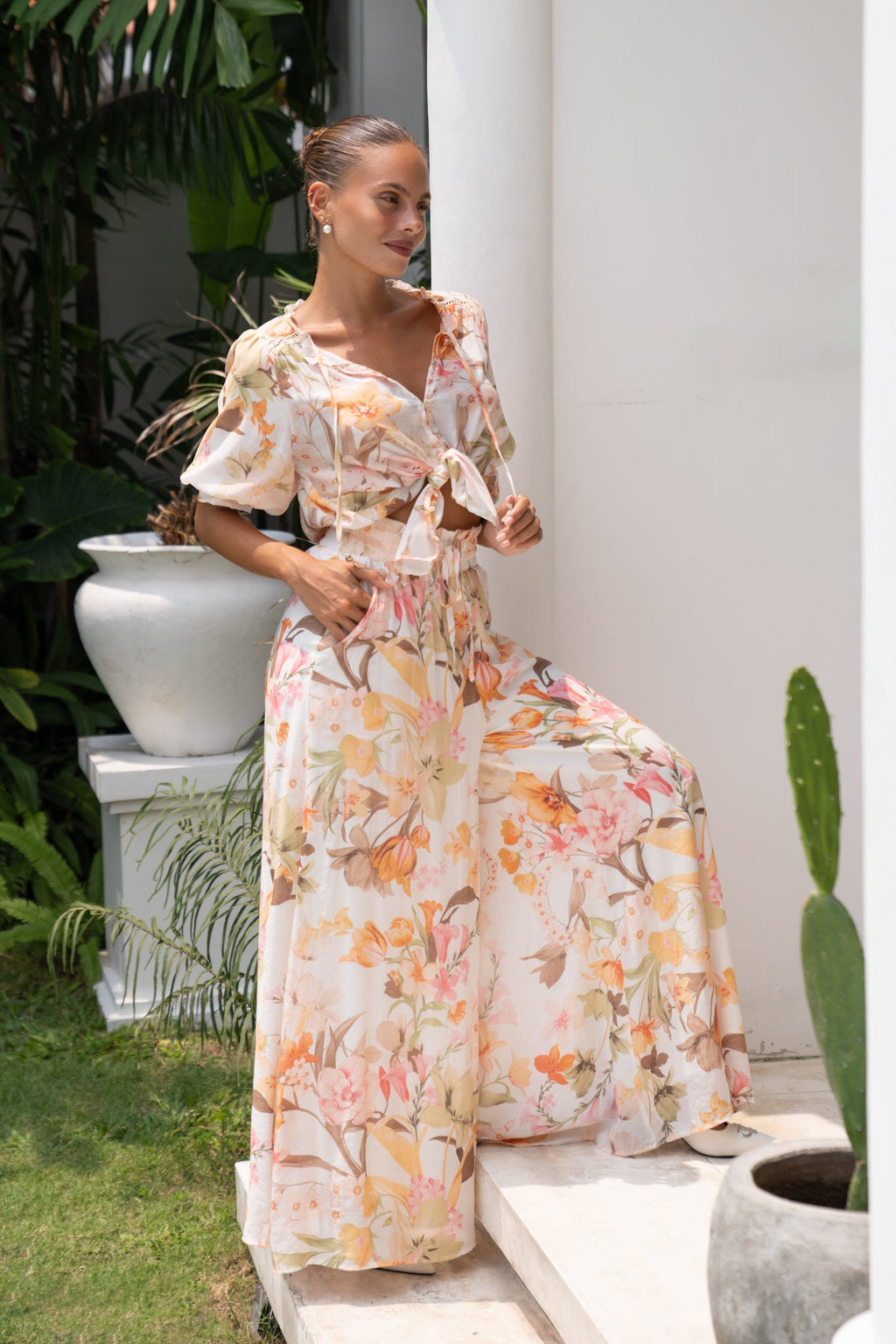 Orange Floral Puff Sleeve Top