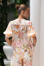 Orange Floral Puff Sleeve Top