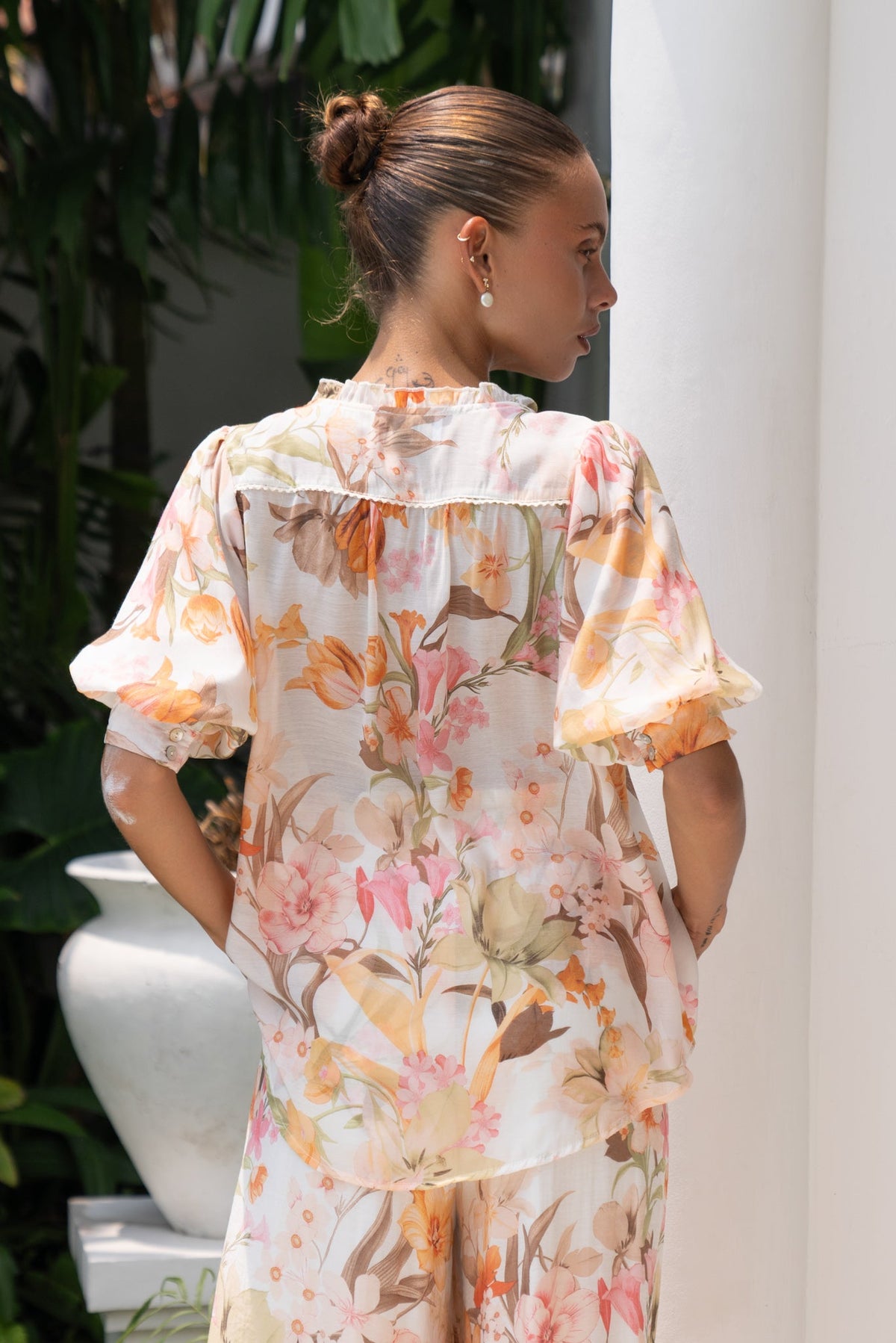 Orange Floral Puff Sleeve Top