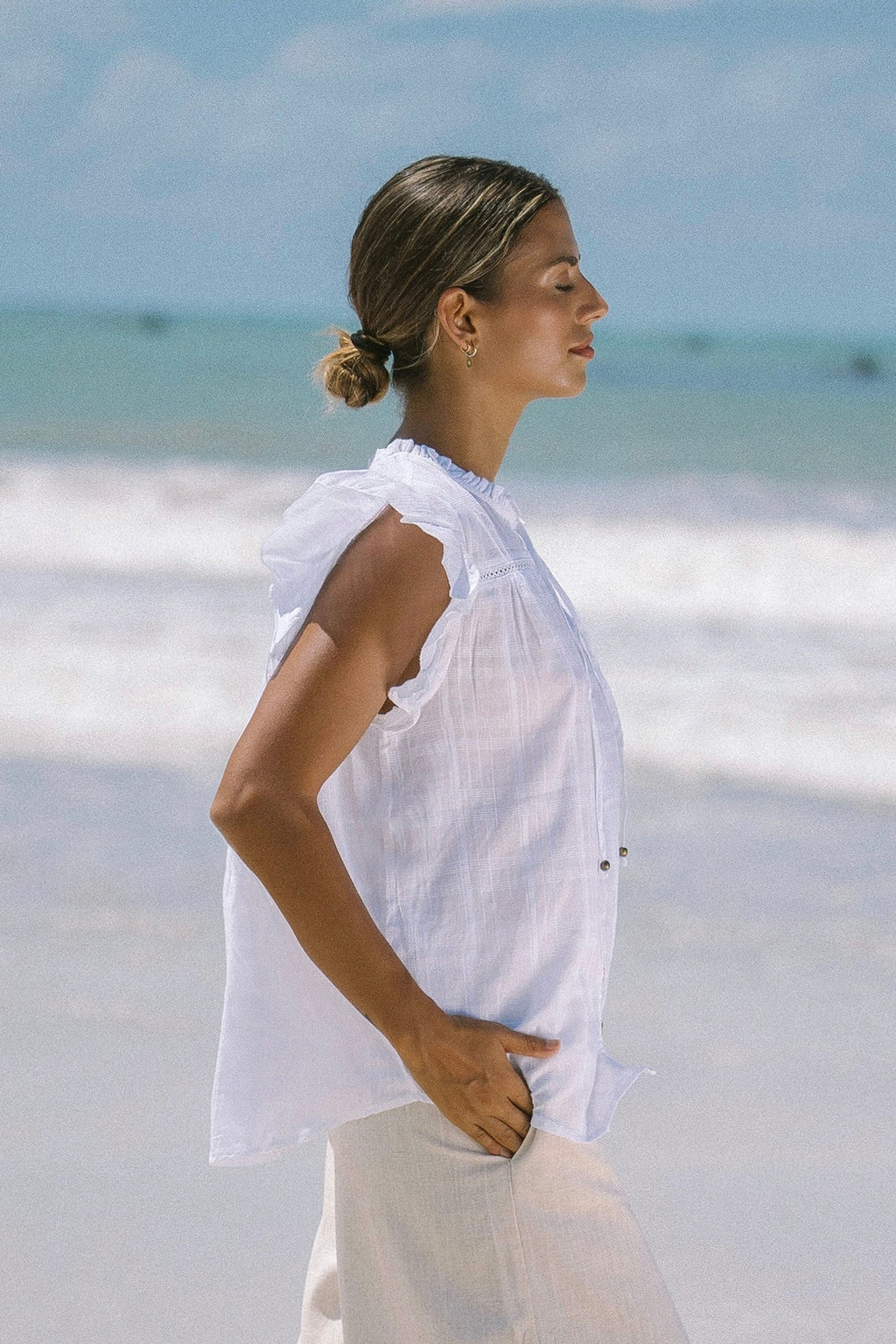 White Ruffle Top