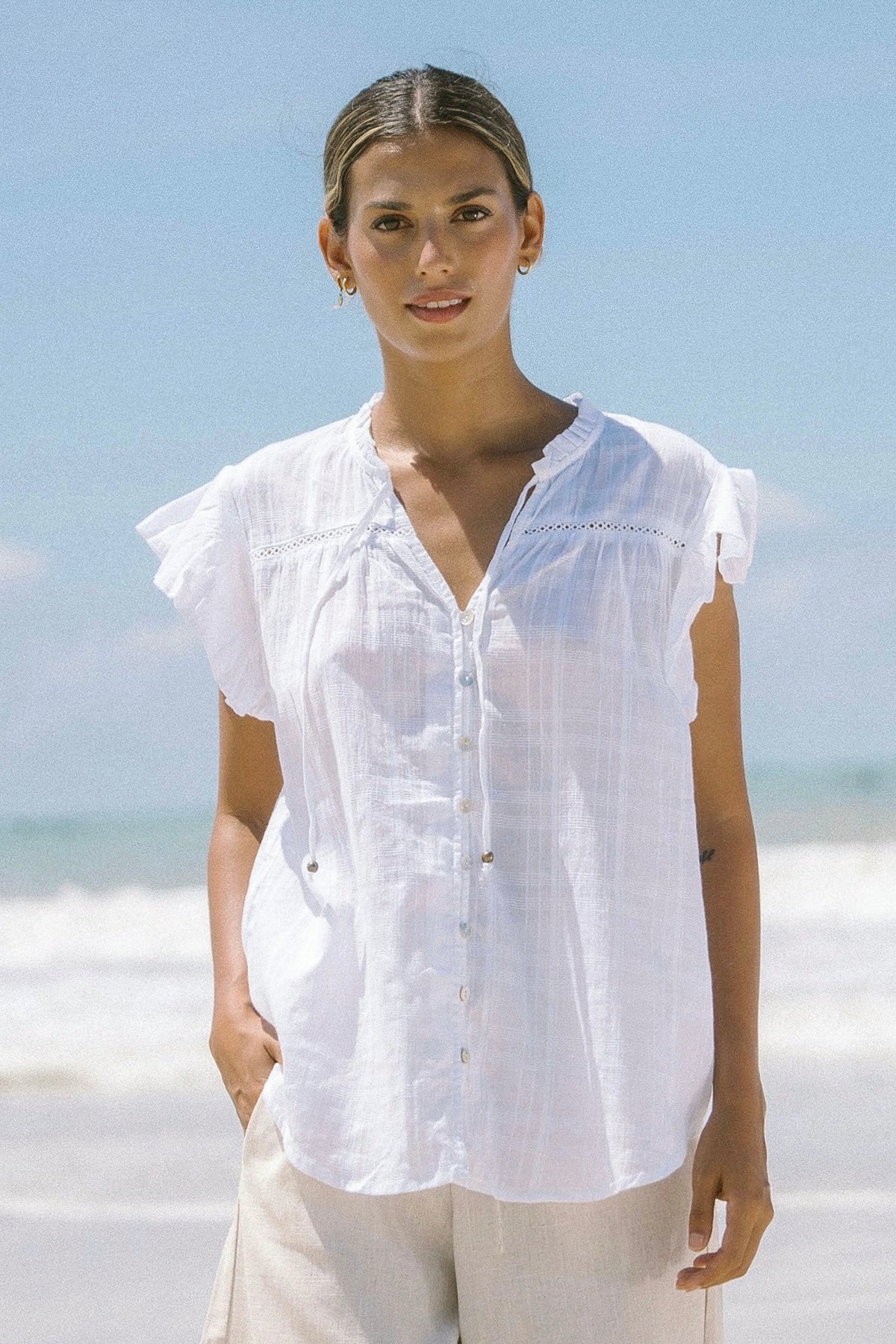 White Ruffle Top