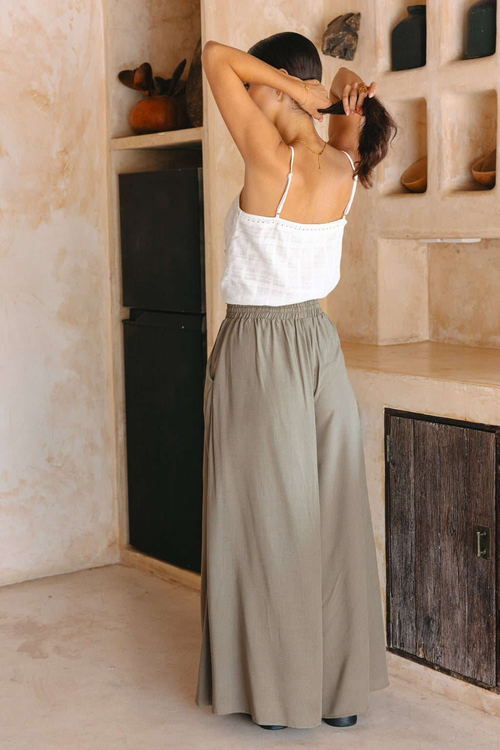 Khaki Green Wide Leg Pants