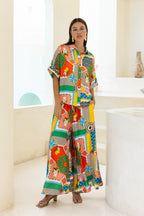 Multicolour Patchwork Wide Leg Cropped Pants
