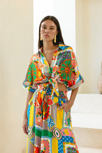 Multicolour Patchwork Wide Leg Cropped Pants