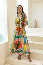 Multicolour Patchwork Wide Leg Cropped Pants