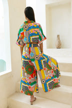 Multicolour Patchwork Wide Leg Cropped Pants