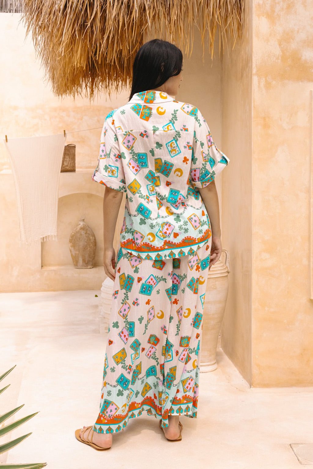 Blue Abstract Wide Leg Pants