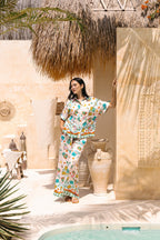 Blue Abstract Wide Leg Pants