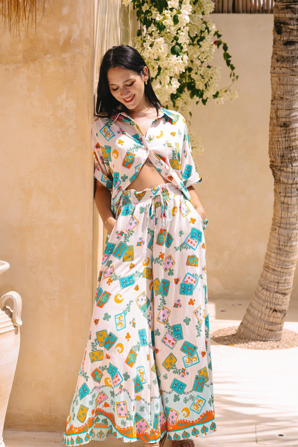 Blue Abstract Wide Leg Pants
