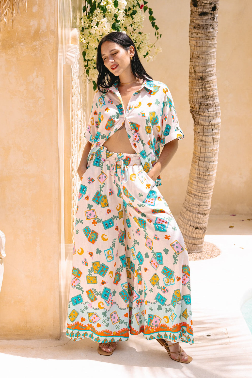 Blue Abstract Wide Leg Pants