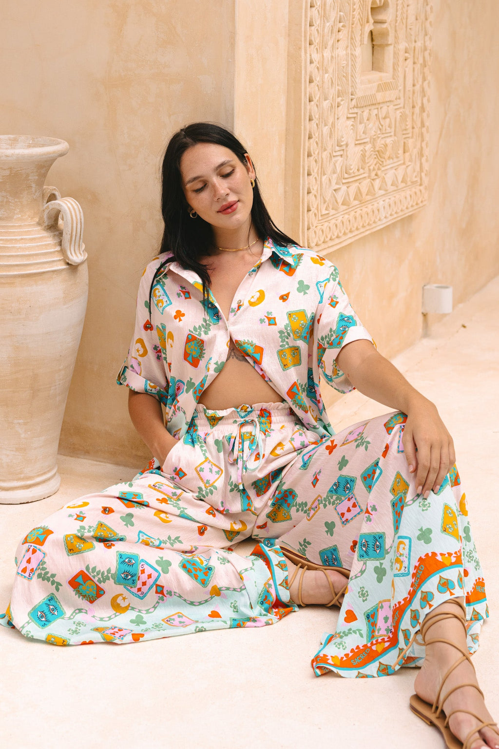 Blue Abstract Wide Leg Pants