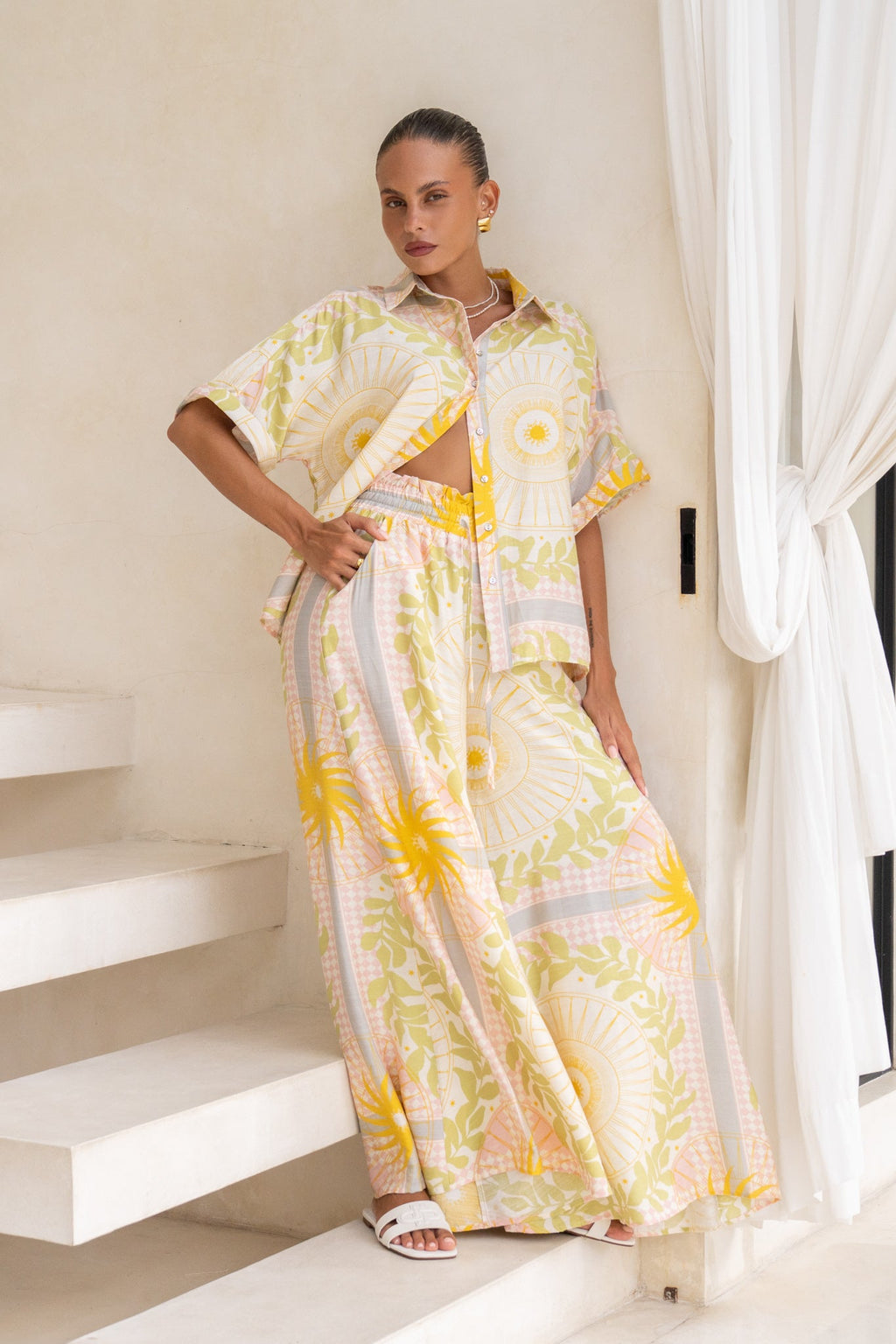 Yellow Pink Abstract Wide Leg Pants
