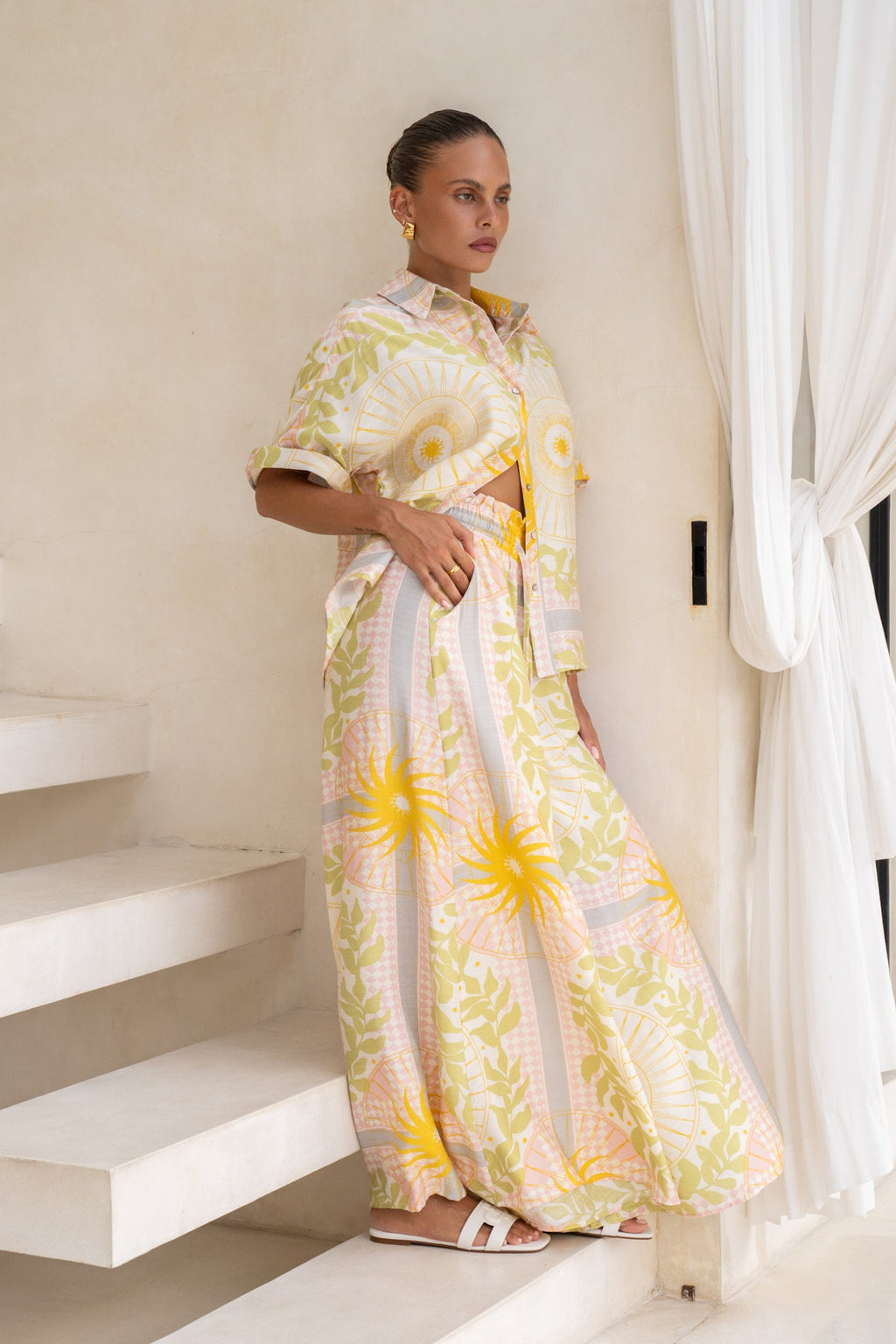 Yellow Pink Abstract Wide Leg Pants