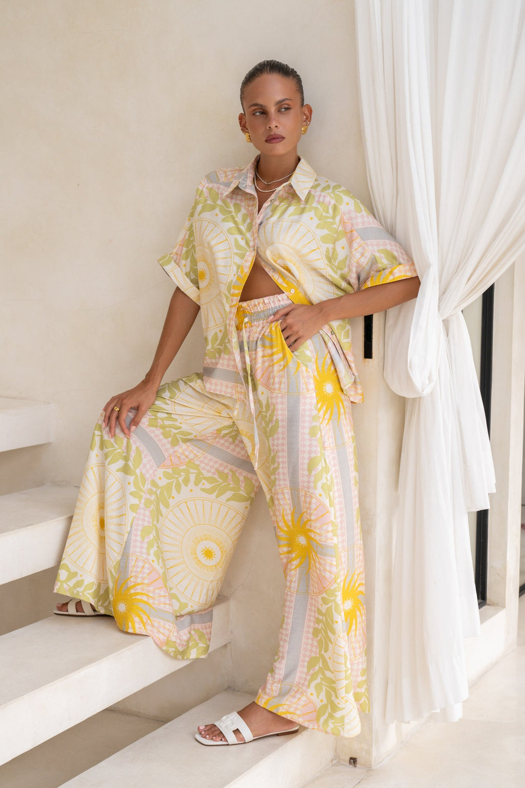 Yellow Pink Abstract Wide Leg Pants