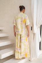 Yellow Pink Abstract Wide Leg Pants