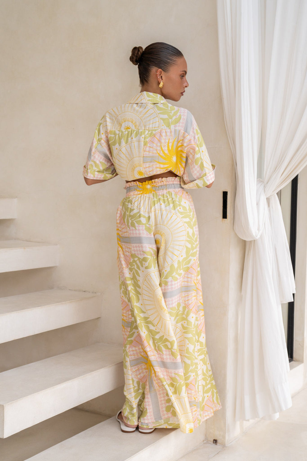 Yellow Pink Abstract Wide Leg Pants