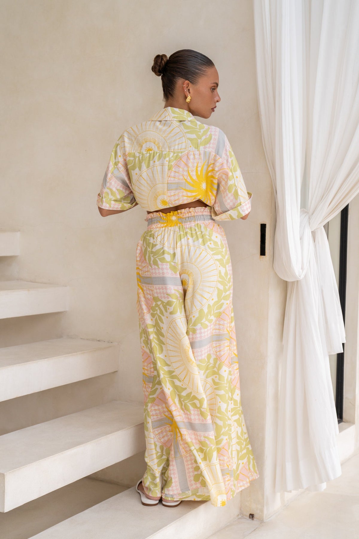 Yellow Pink Abstract Wide Leg Pants