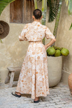 Khaki Abstract Wide Leg Cropped Pants