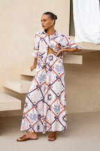 Brown Abstract Tile Wide Leg Cropped Pants
