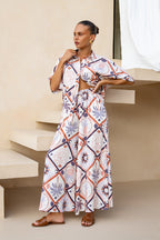Brown Abstract Tile Wide Leg Cropped Pants