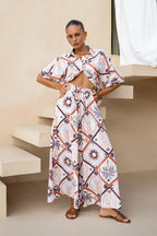 Brown Abstract Tile Wide Leg Cropped Pants