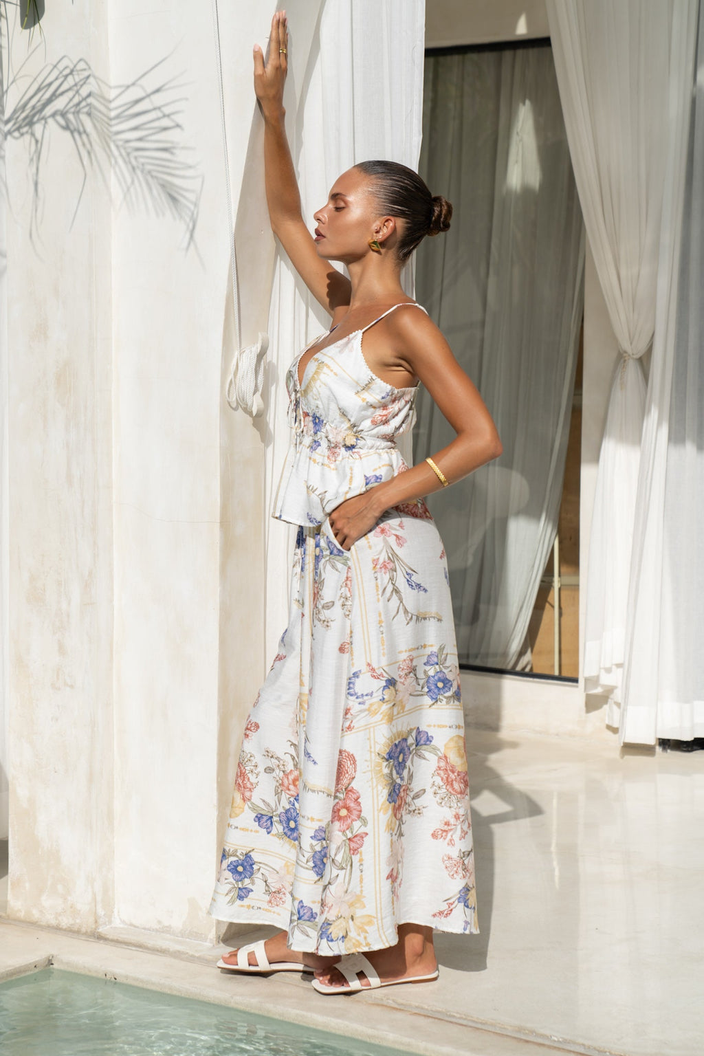 Multicolour Floral Wide Leg Cropped Pants