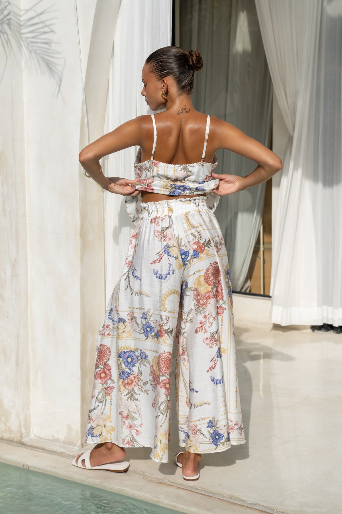 Multicolour Floral Wide Leg Cropped Pants