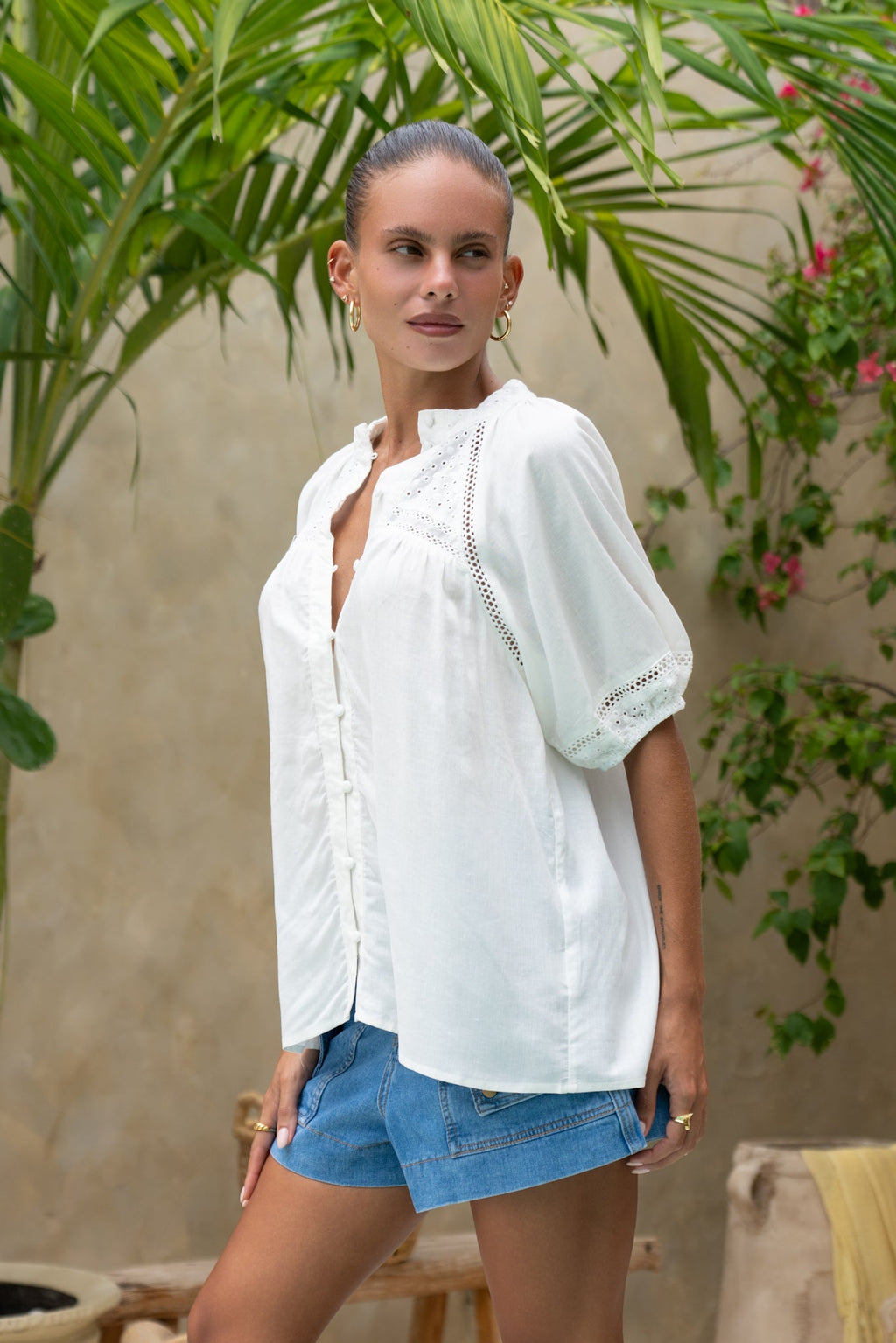 White Lace Detail Blouse
