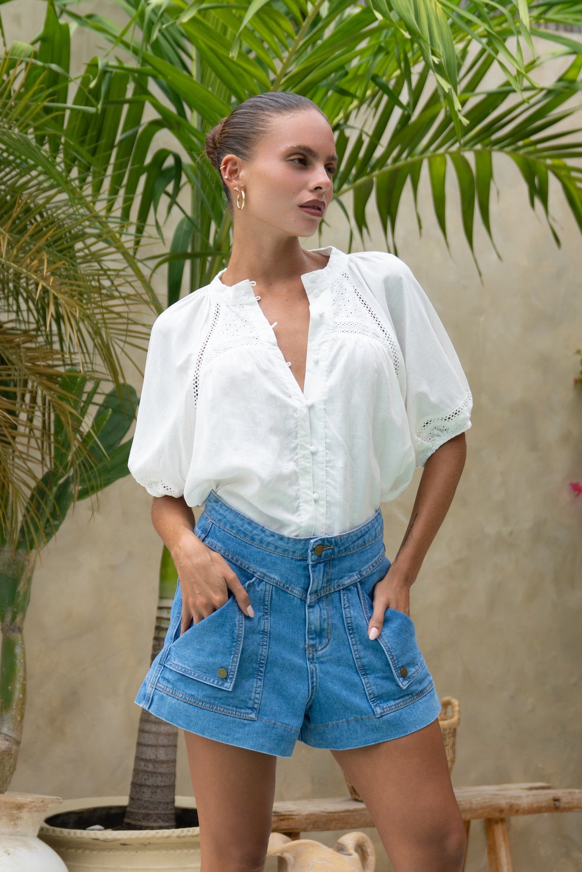 White Lace Detail Blouse