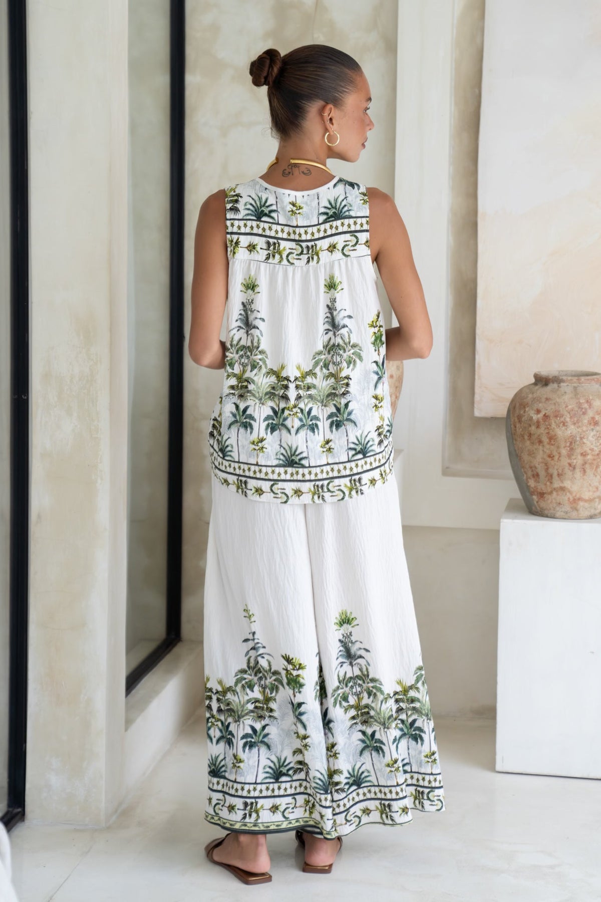 Green Tropical Wide Leg Pants