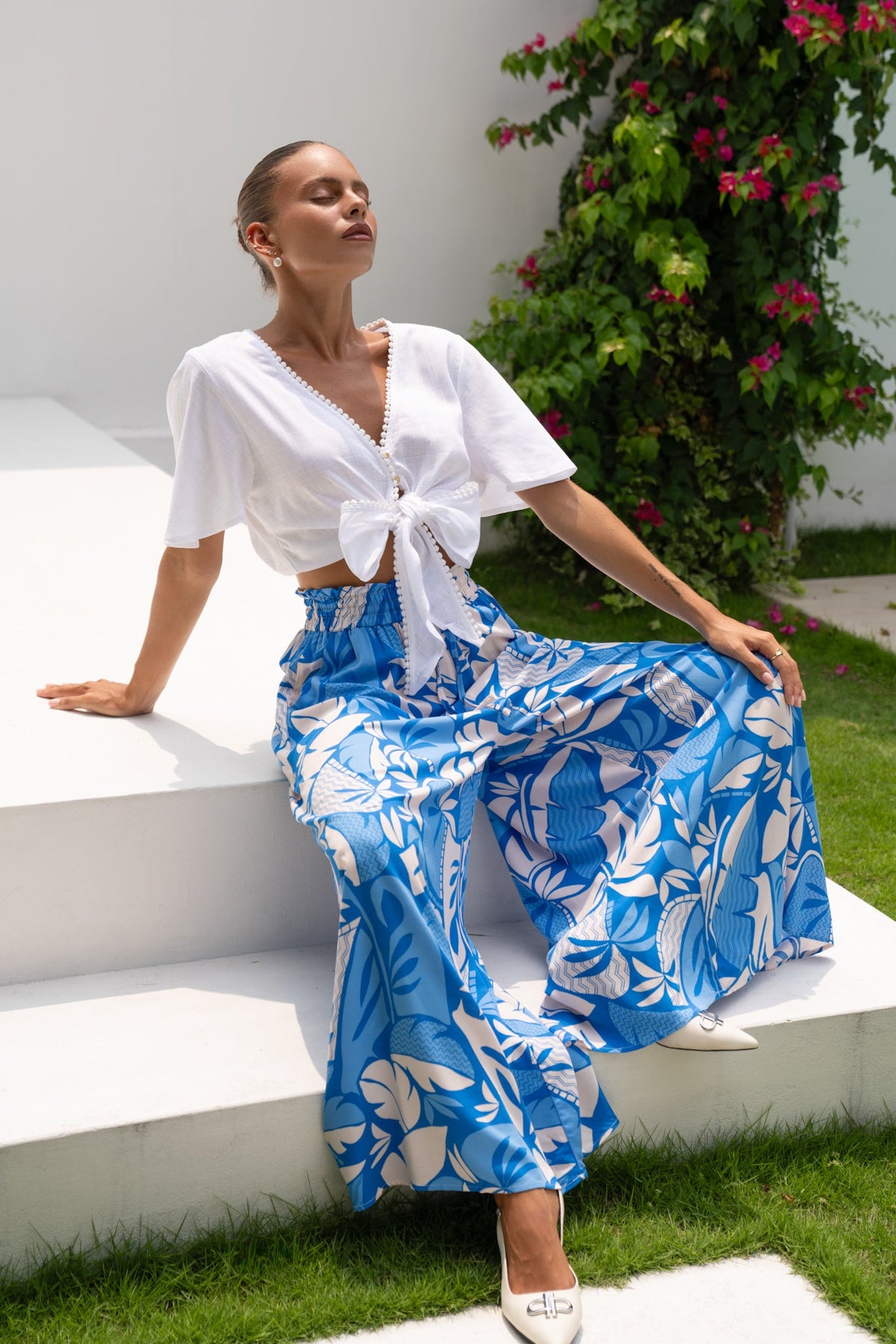 White Broderie Tie Front Crop Top