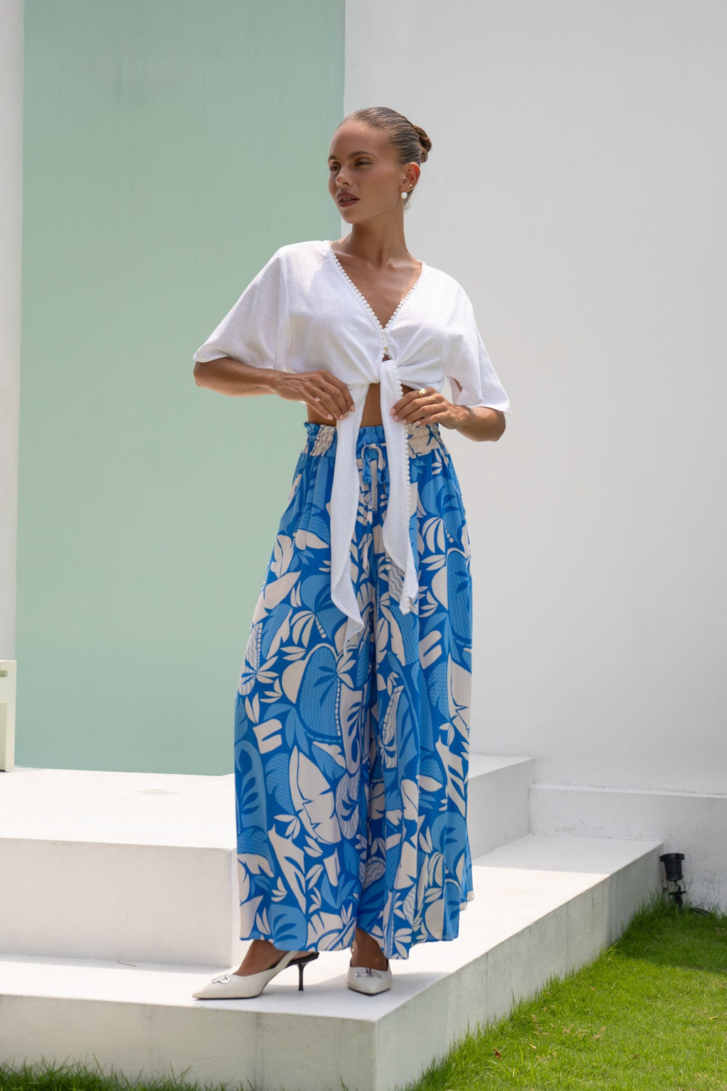 White Broderie Tie Front Crop Top