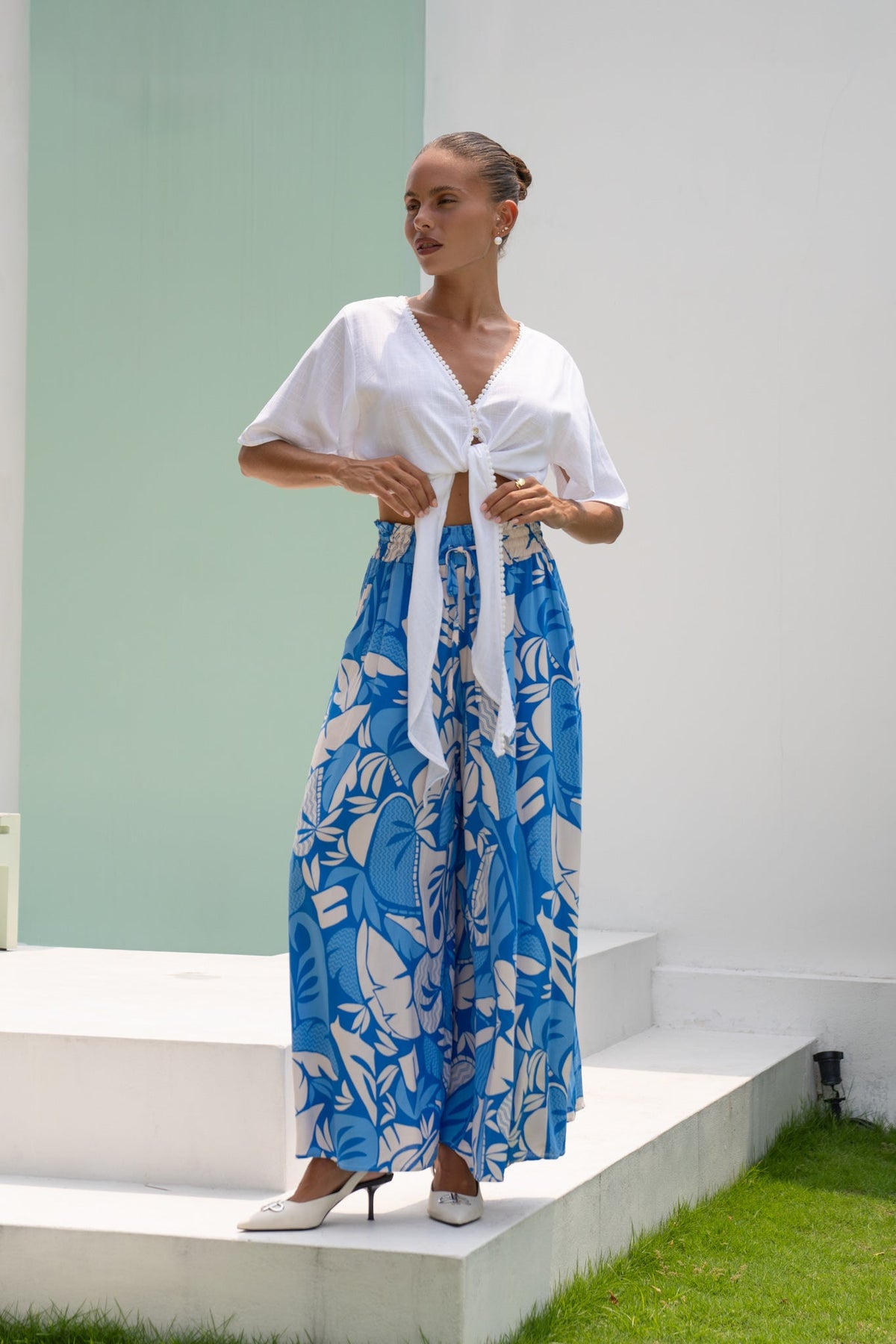 White Broderie Tie Front Crop Top