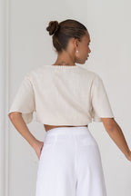 Beige Broderie Tie Front Crop Top