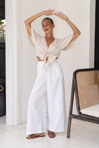 Beige Broderie Tie Front Crop Top
