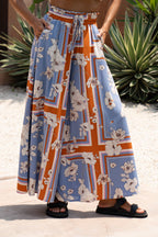 Blue Floral Wide Leg Cropped Pants