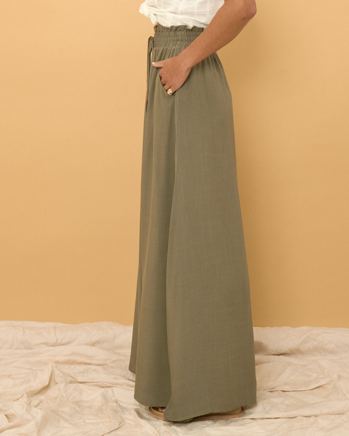 Khaki Green Wide Leg Pants