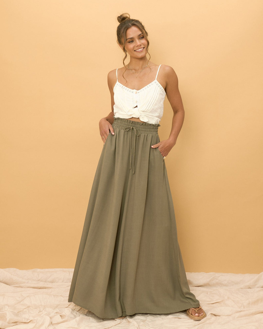 Khaki Green Wide Leg Pants