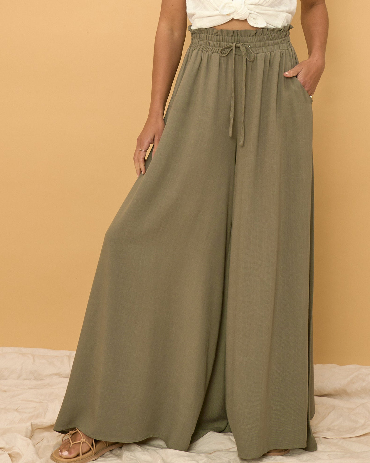Khaki Green Wide Leg Pants