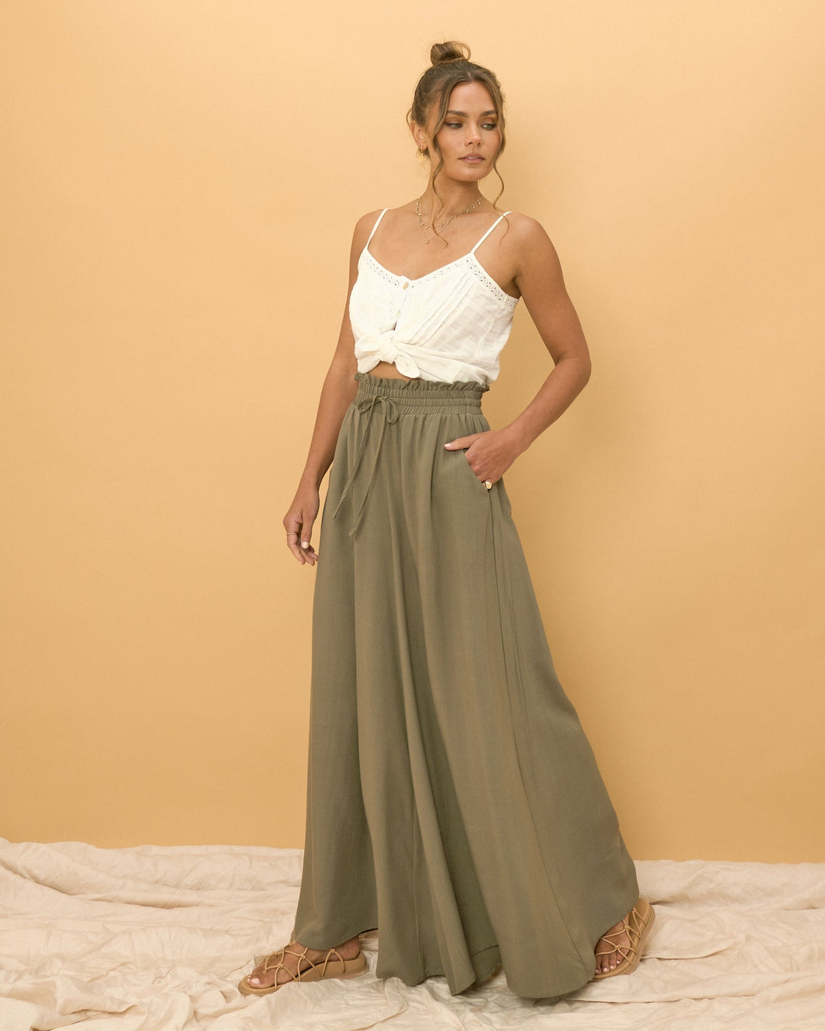 Khaki Green Wide Leg Pants