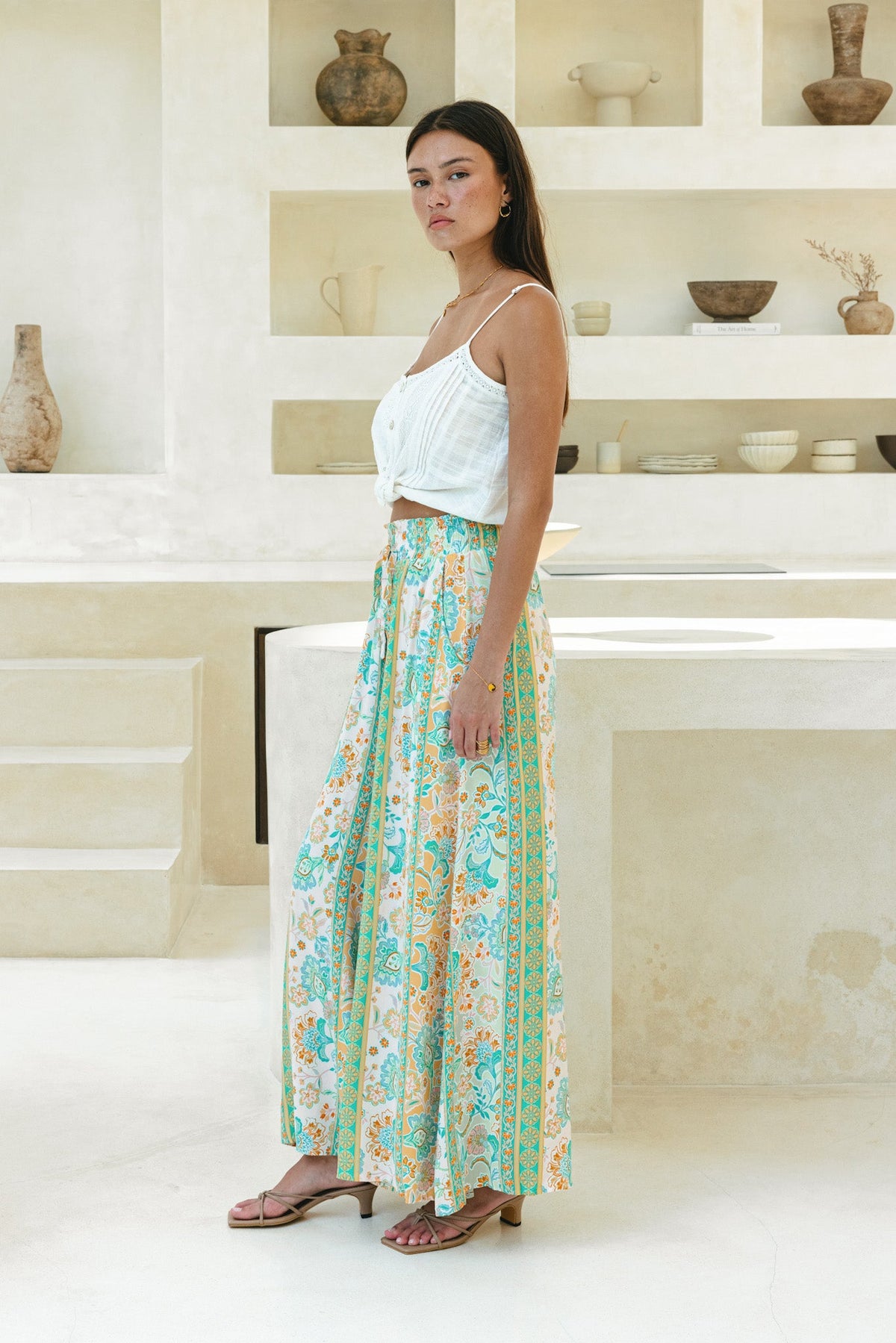 Green Boho Wide Leg Pants