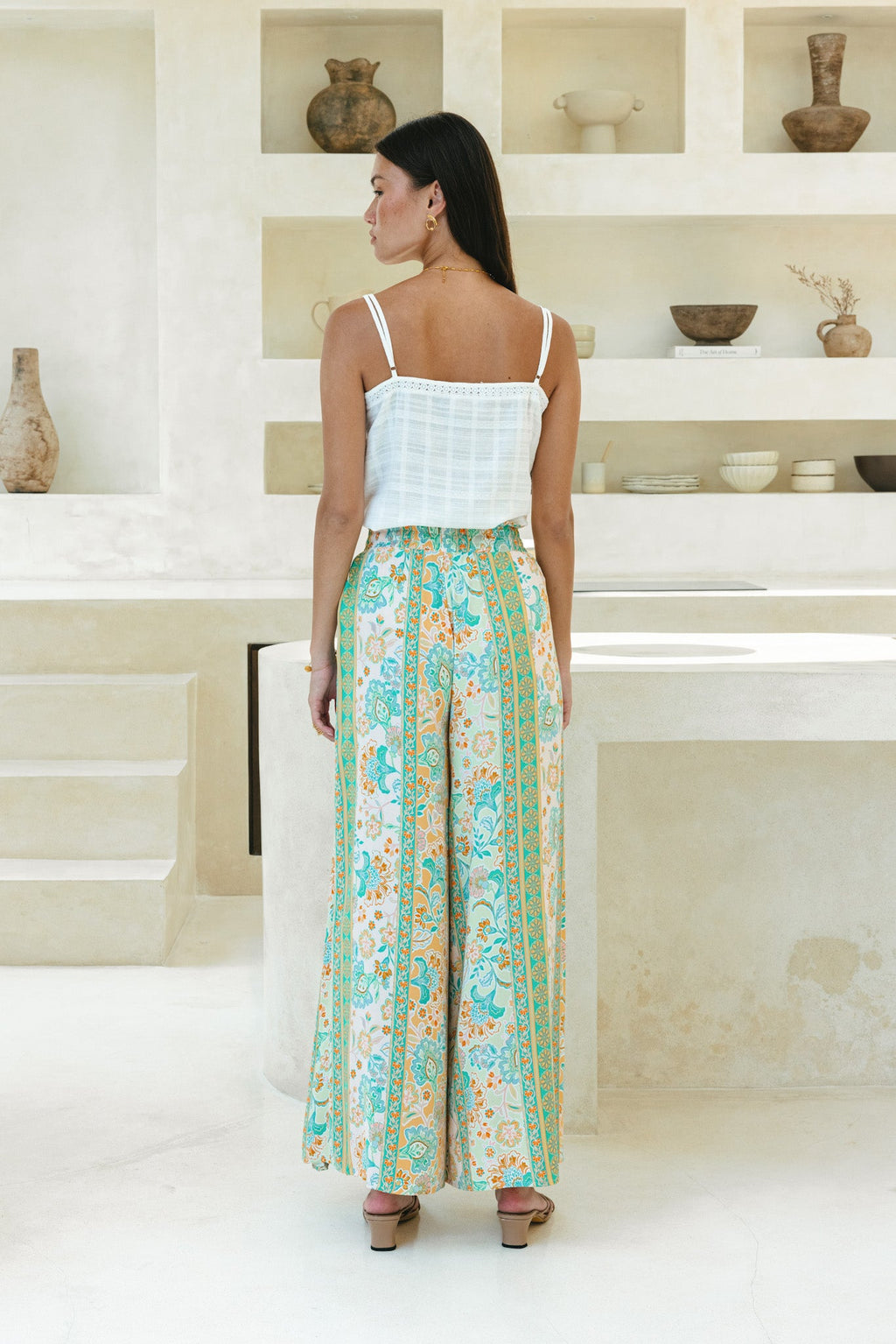 Green Boho Wide Leg Pants