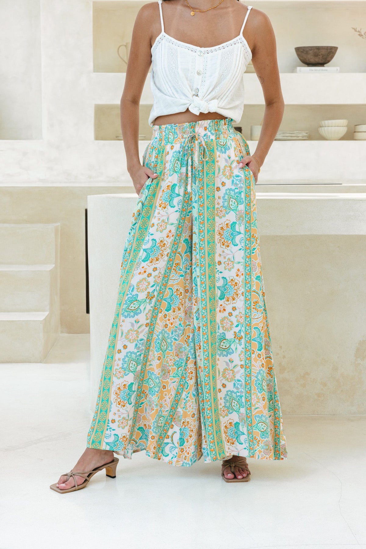 Green Boho Wide Leg Pants