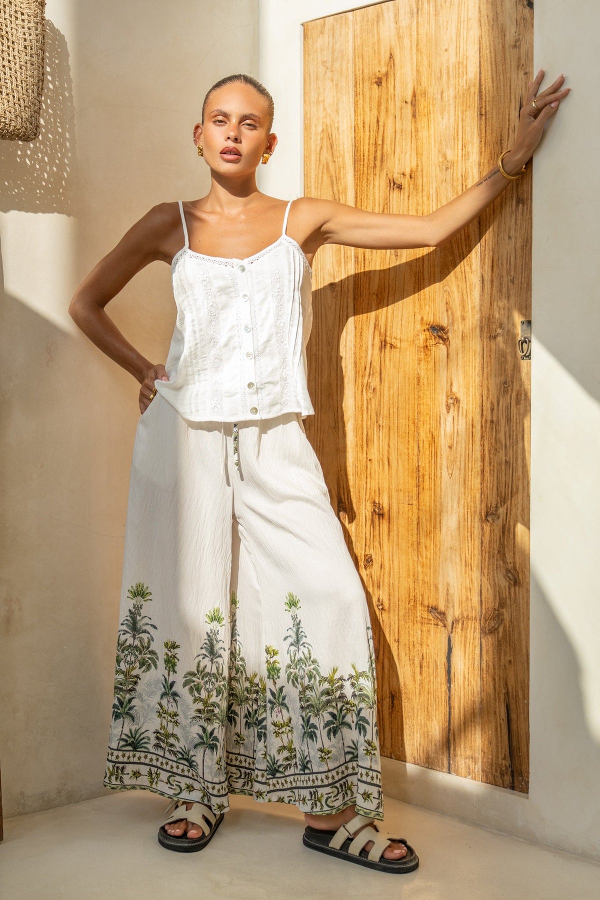Green Tropical Wide Leg Pants