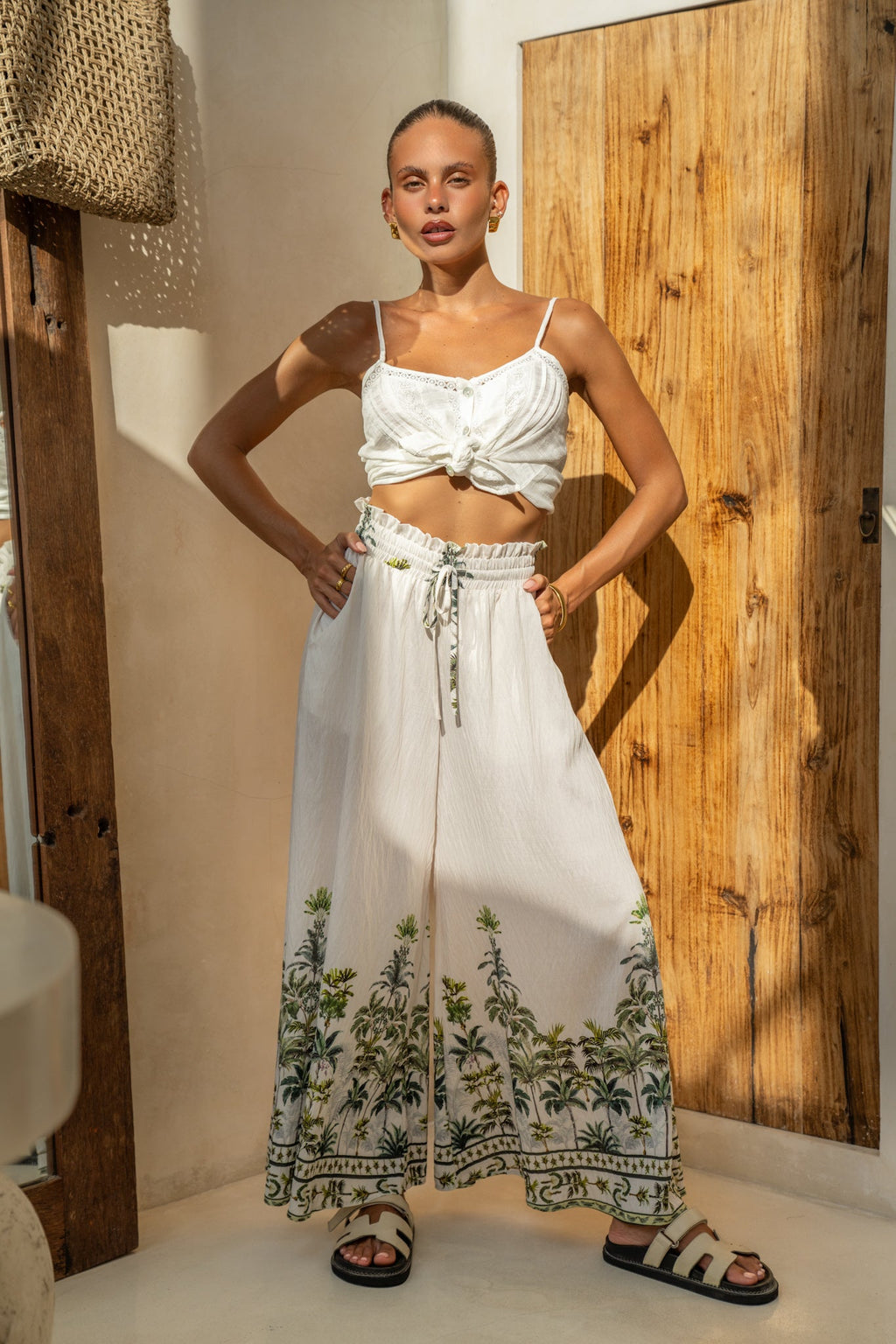 Green Tropical Wide Leg Pants