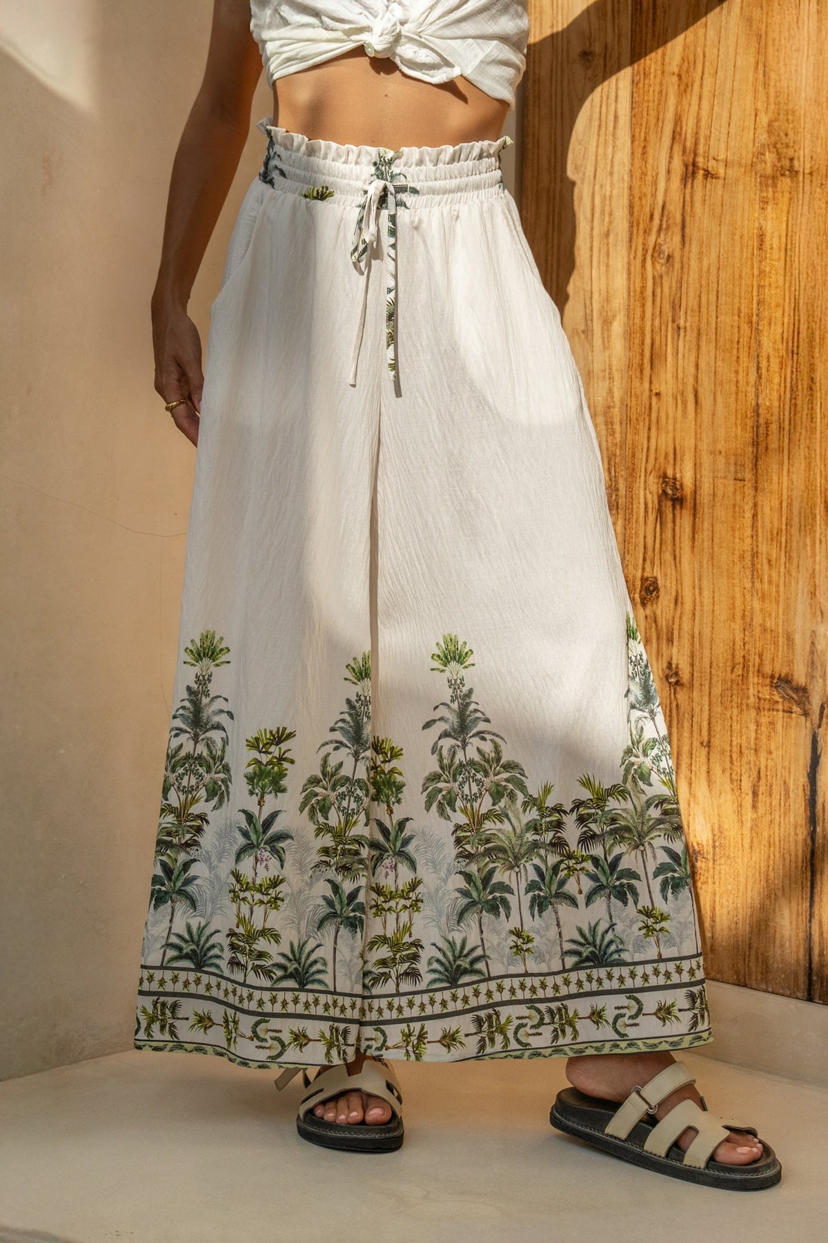 Green Tropical Wide Leg Pants