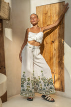 Green Tropical Wide Leg Pants