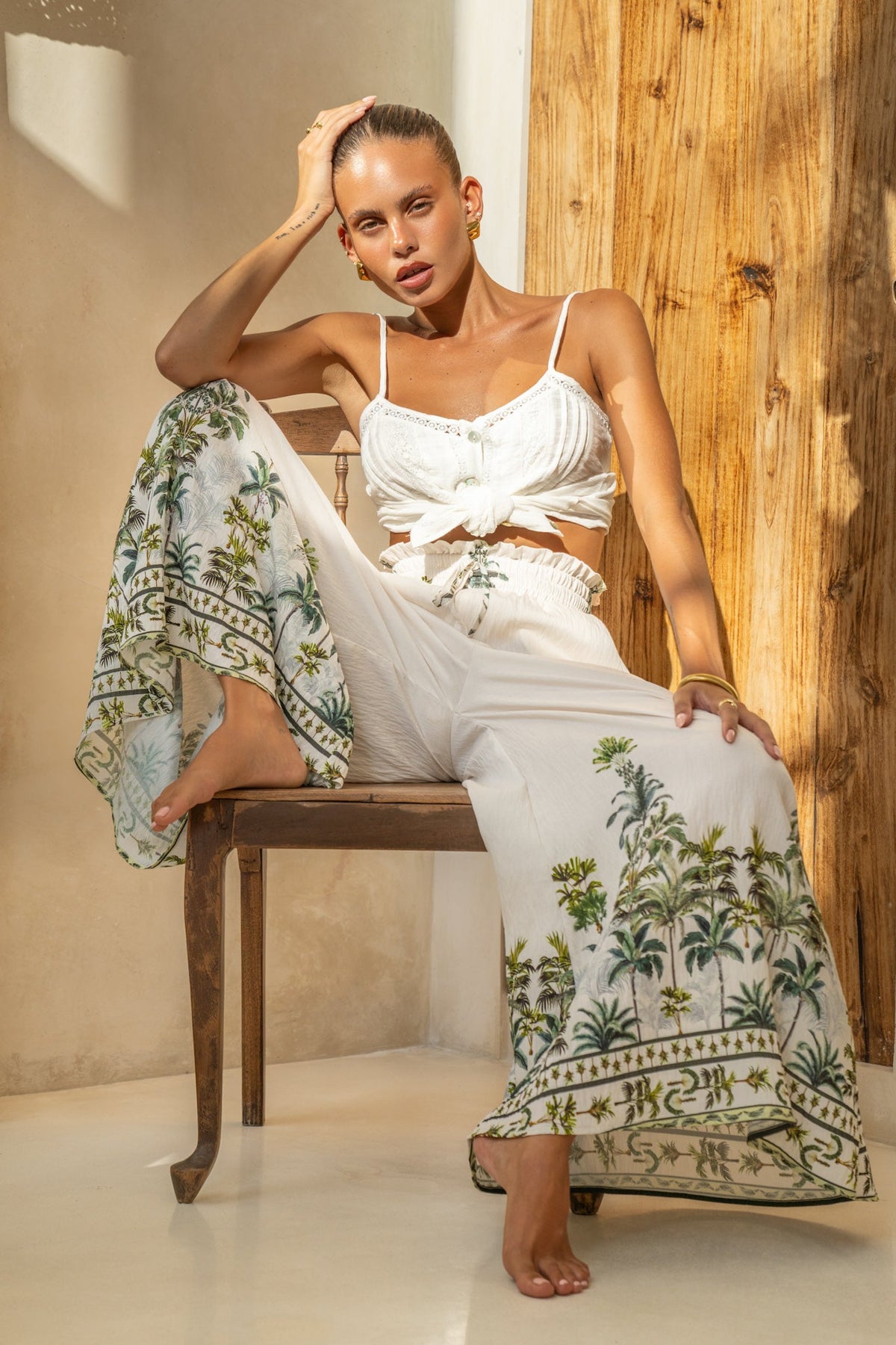 Green Tropical Wide Leg Pants