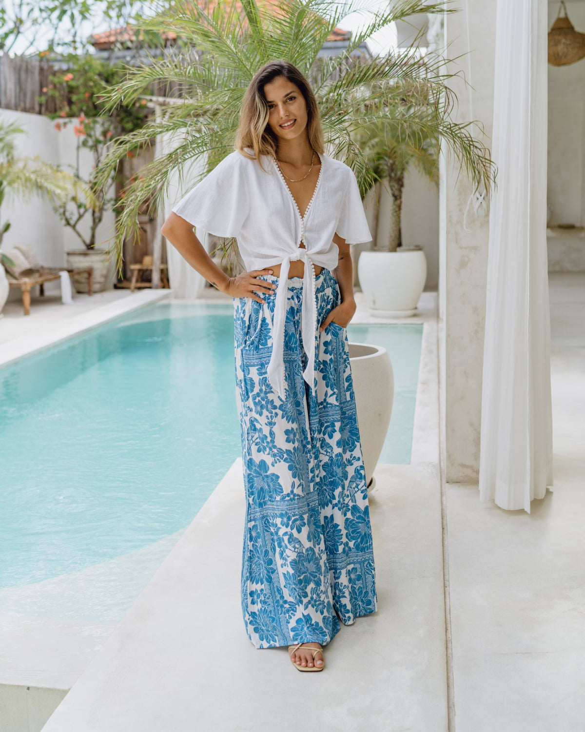 White Broderie Tie Front Crop Top